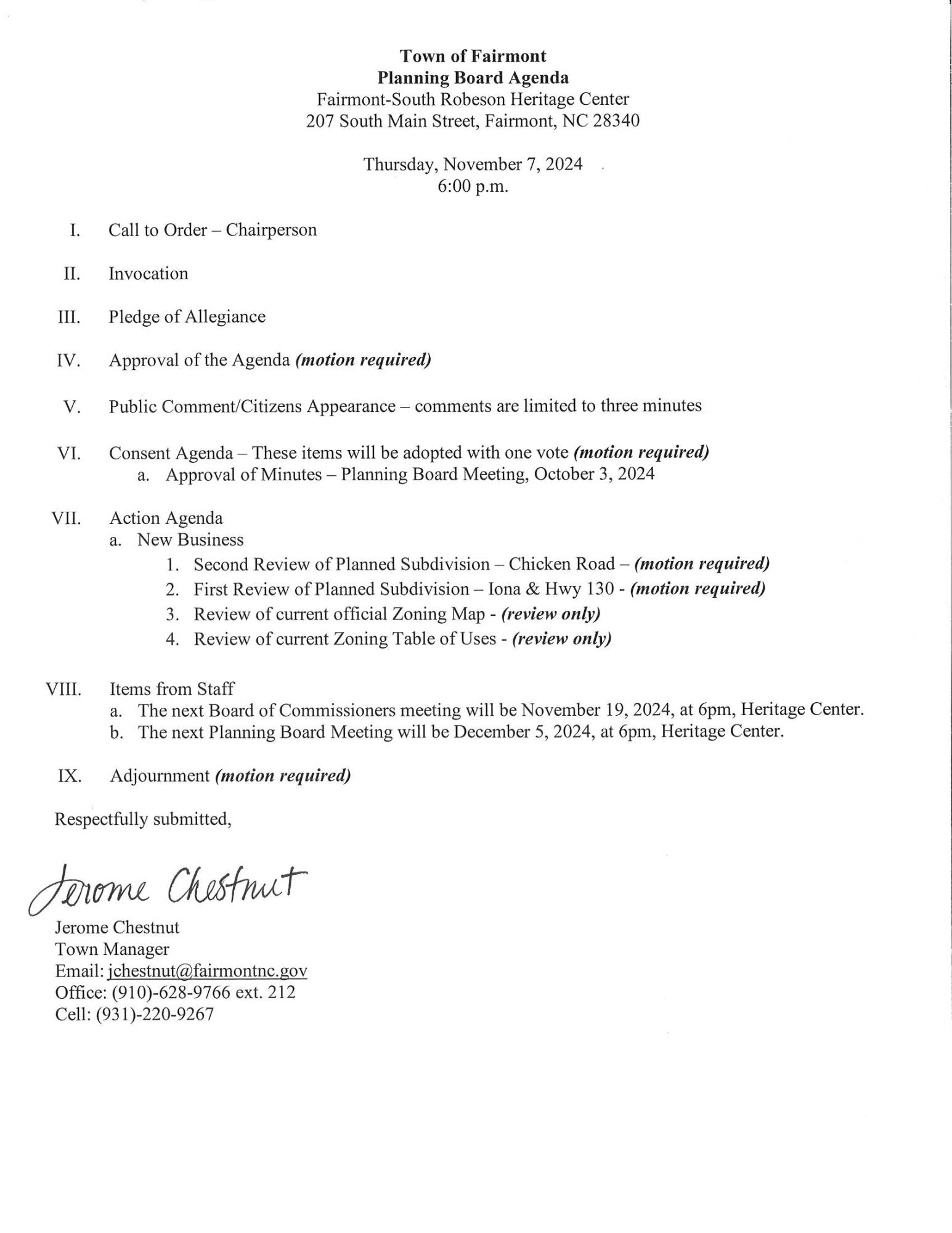 Planning Board agenda